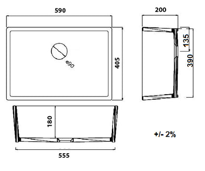 Galdor 60 x 41 Fine Fireclay Farmhouse Butler Sink