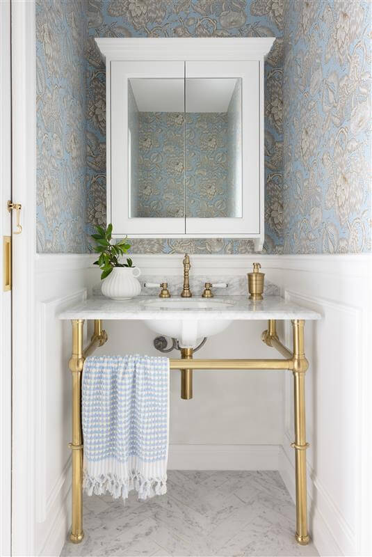 Mayer Basin Stand With 90 x 55 Real Carrara Marble Top - Brushed Brass