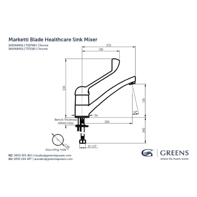 Greens Marketti Health Care Sink Mixer