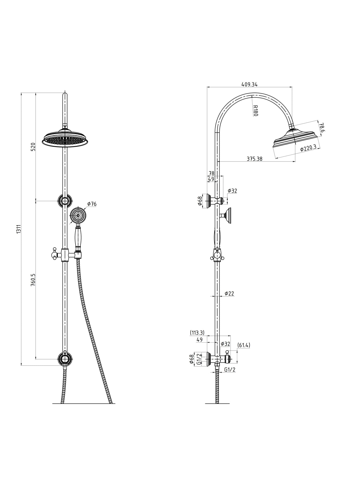 Clasico Shower Set - Brushed Gold