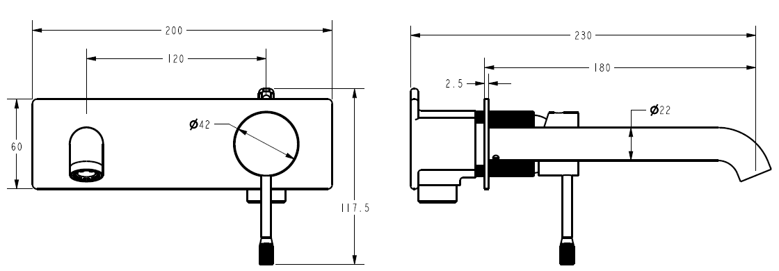 Linie Wall Basin Mixer W/- 180mm Spout - Matte Black