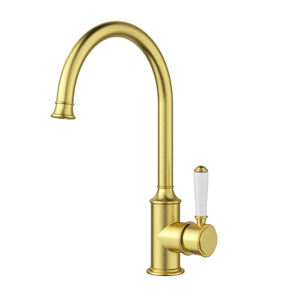 Clasico Sink Mixer Gooseneck - brushed-gold / Ceramic Handle