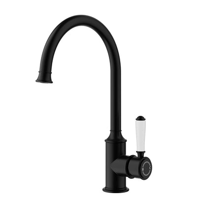 Clasico Sink Mixer Gooseneck - matt-black / Ceramic Handle