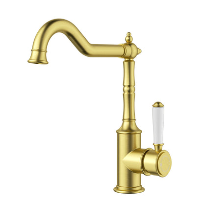 Clasico Sink Mixer Hook Spout - brushed-gold / Standard Handle