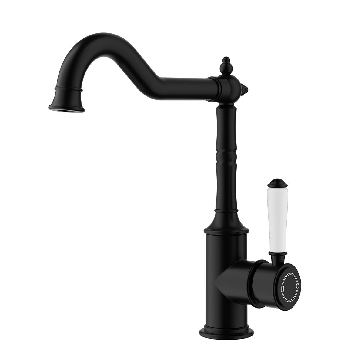 Clasico Sink Mixer Hook Spout - brushed-gold / Ceramic Handle