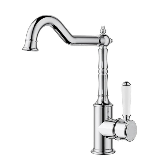Clasico Sink Mixer Hook Spout - Chrome / Ceramic Handle