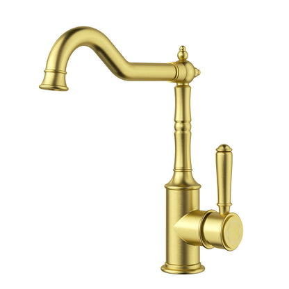 Clasico Sink Mixer Hook Spout - brushed-gold / Standard Handle