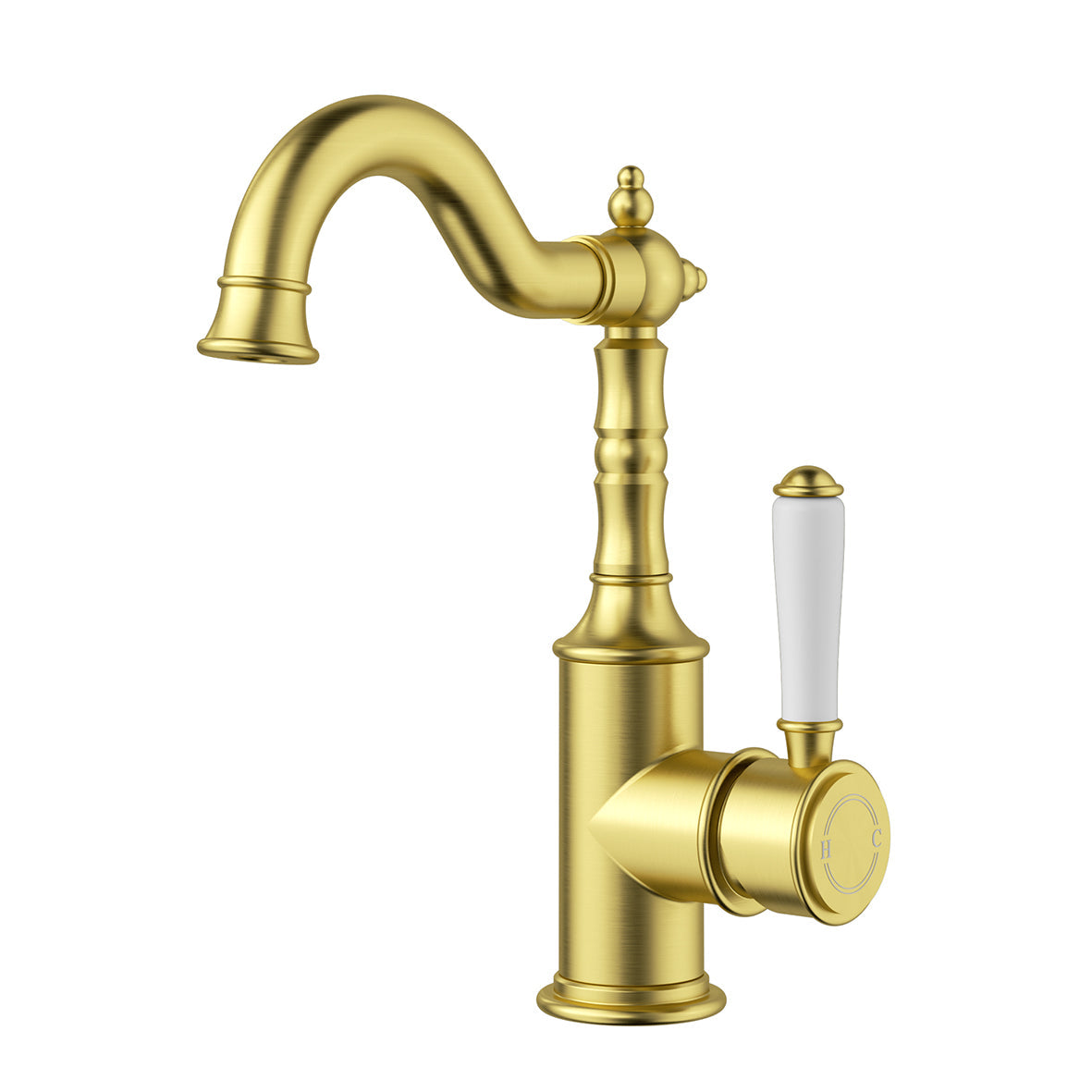 Clasico Tall Basin Mixer Hook Spout - matt-black / Ceramic Handle