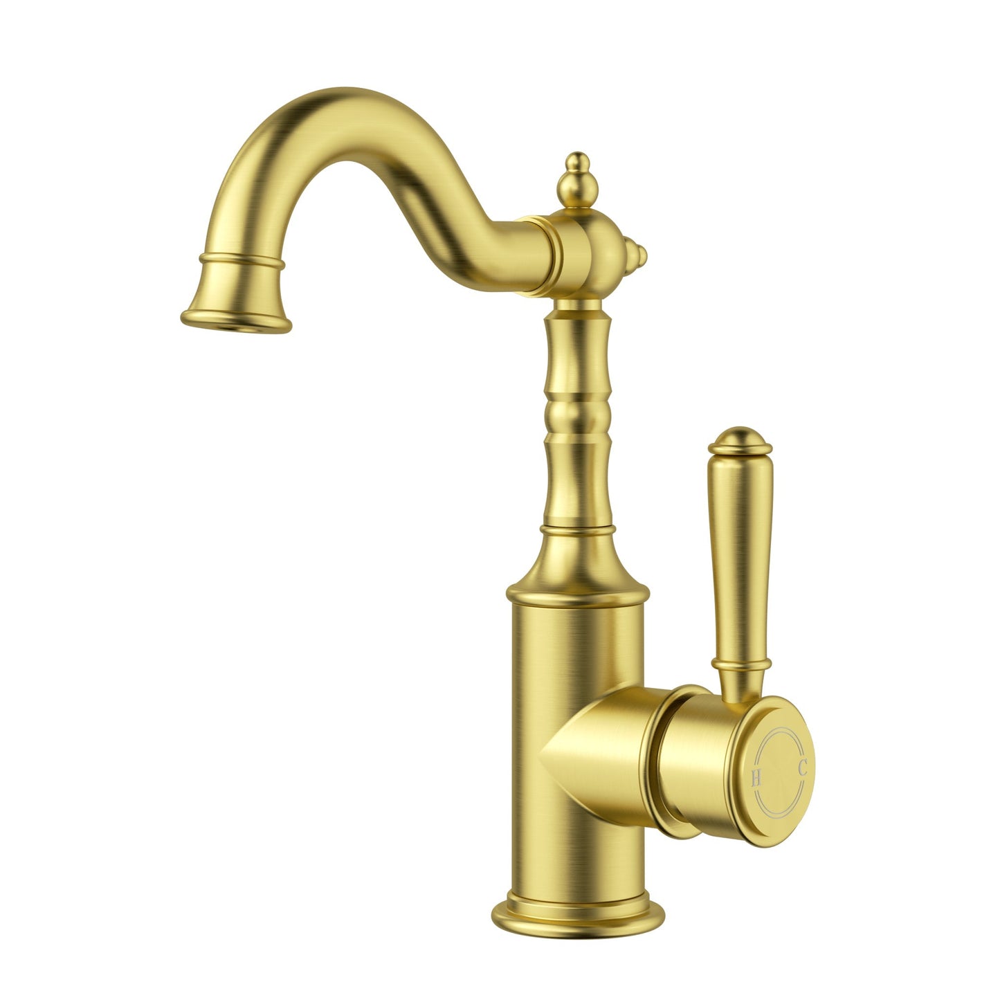 Clasico Tall Basin Mixer Hook Spout - brushed-gold / Standard Handle