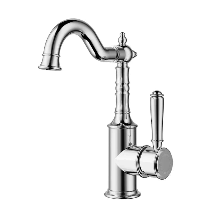 Clasico Tall Basin Mixer Hook Spout - Chrome / Ceramic Handle