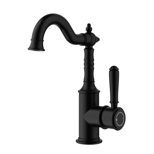 Clasico Tall Basin Mixer Hook Spout - matt-black / Standard Handle