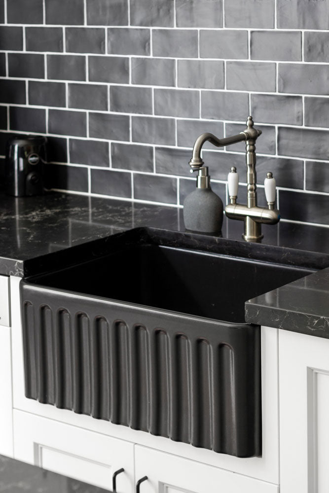 Novi 60 x 46 Fine Fireclay Matte Black Farmhouse Butler Sink