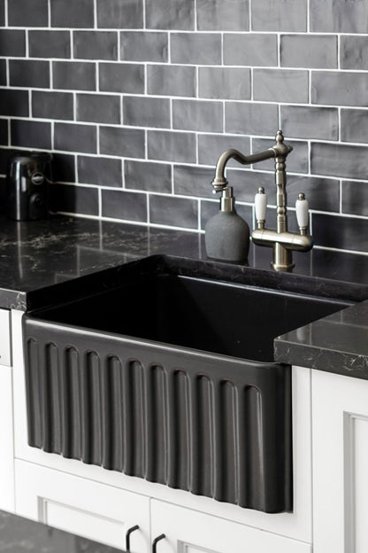Novi 60 x 46 Fine Fireclay Matte Black Farmhouse Butler Sink