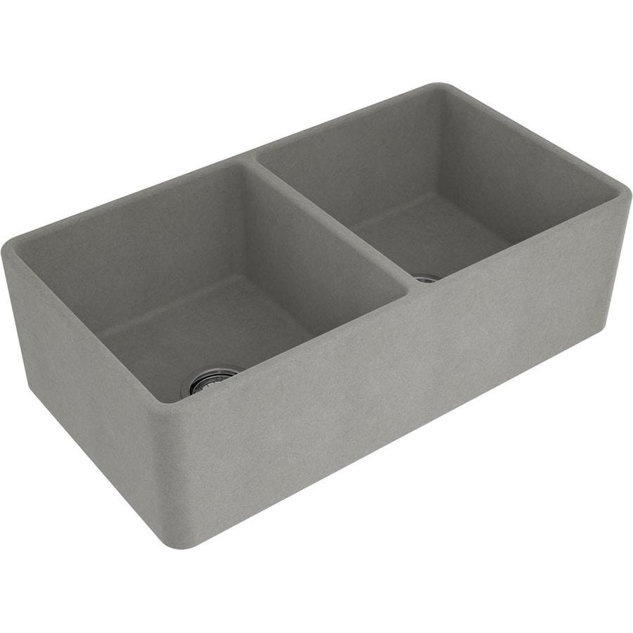 Turner Hastings NO854FSCLOF Novi Double Bowl Concrete Look Fireclay Sink with Overflow