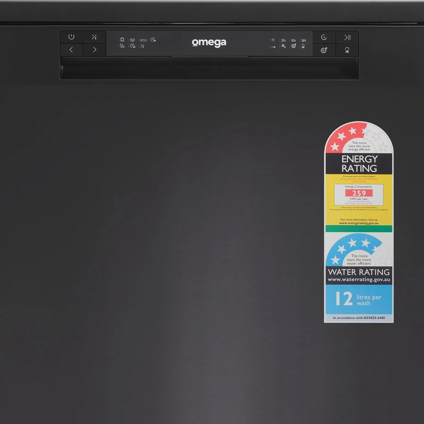 Omega 60cm Freestanding Dishwasher, Black Stainless Steel