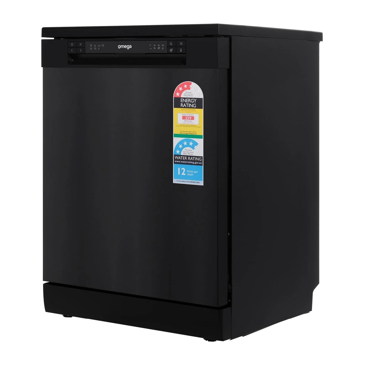 Omega 60cm Freestanding Dishwasher, Black Stainless Steel