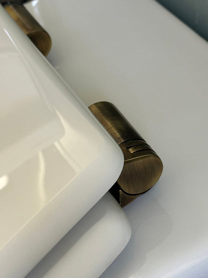Claremont White Soft Close Toilet Seat - Antique Brass Hinges