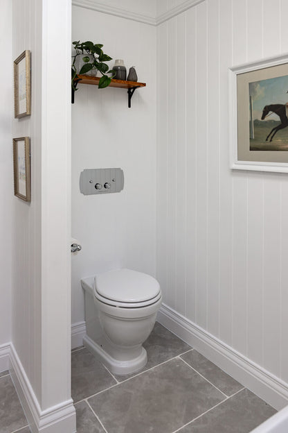 Package - Claremont Floor Mounted Pan & Seat + Geberit In-wall Cistern + Traditional Flush Plate