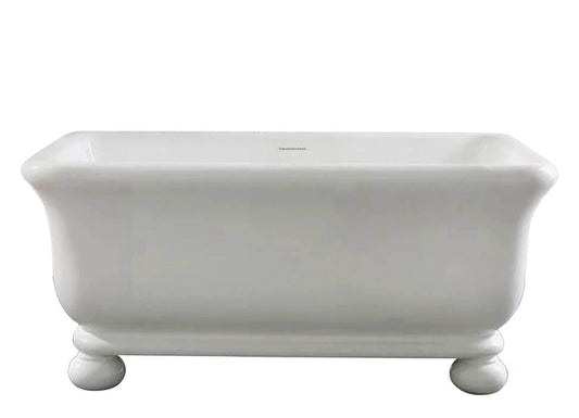 Kirkham 160 x 85 TitanCast Solid Surface Freestanding Bath with Ball Feet - Satin Silk White