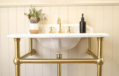 Mayer Basin Stand With 75 x 55 Real Carrara Marble Top - Brushed Brass