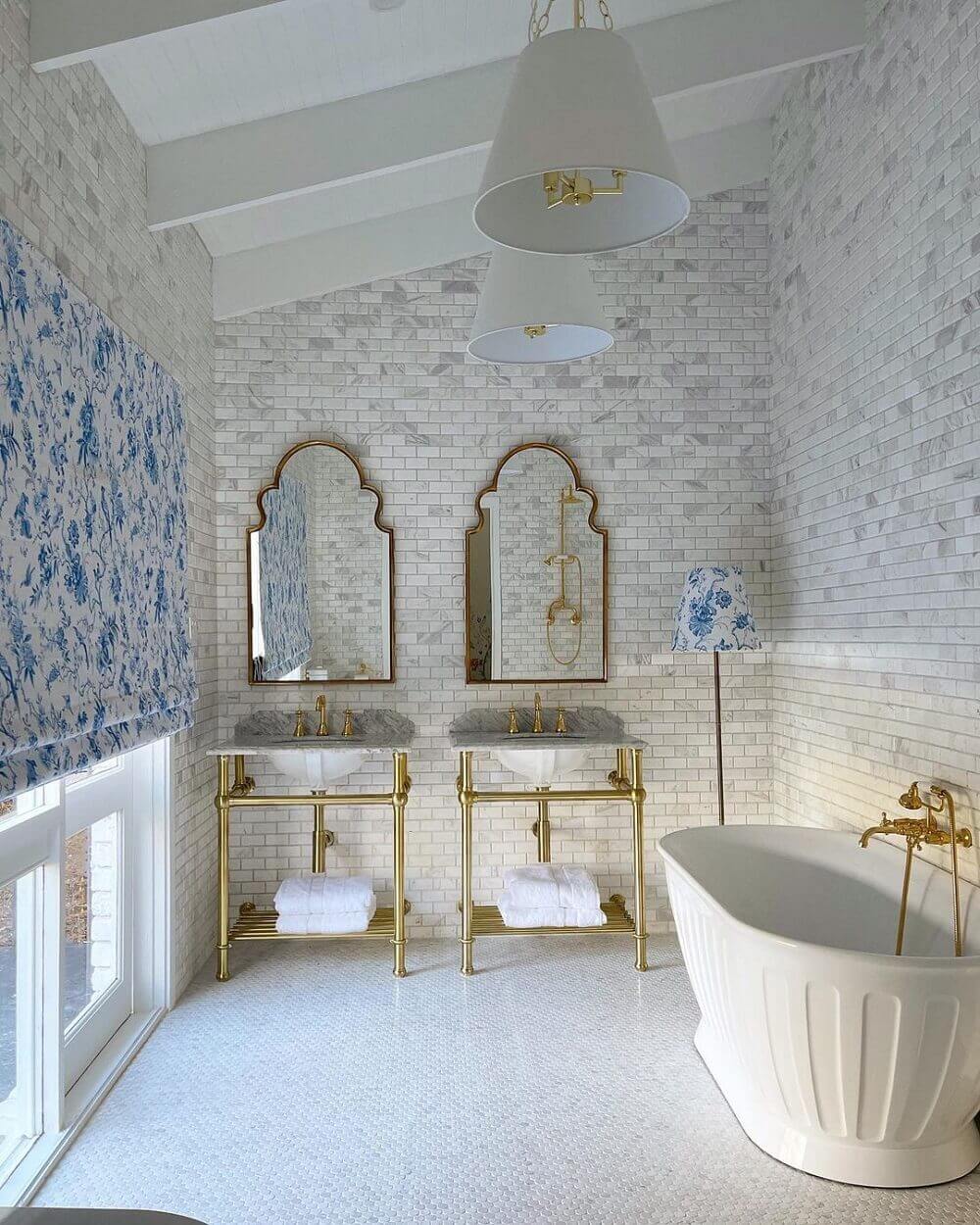 Mayer Basin Stand With 75 x 55 Real Carrara Marble Top - Brushed Brass