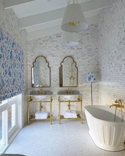 Mayer Basin Stand With 75 x 55 Real Carrara Marble Top - Brushed Brass