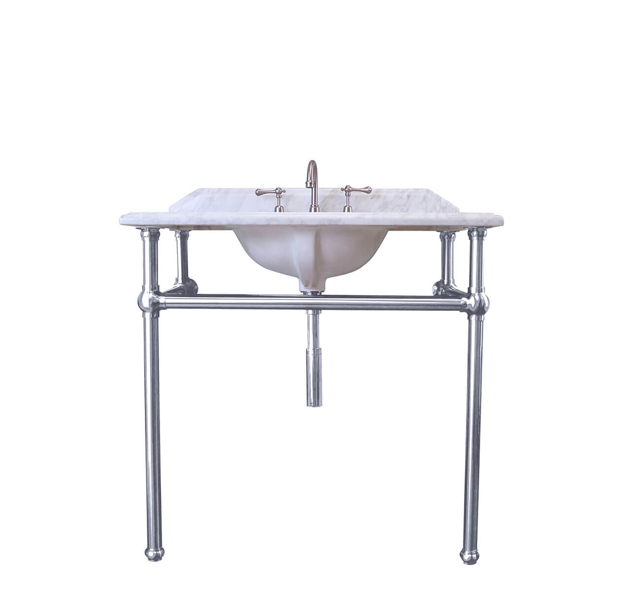 Mayer Basin Stand With 90 x 55 Real Carrara Marble Top - Chrome
