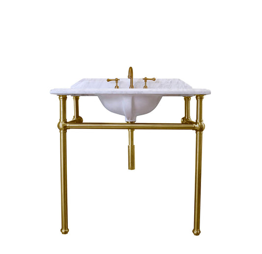 Mayer Basin Stand With 90 x 55 Real Carrara Marble Top - Brushed Brass