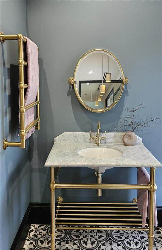 Mayer Basin Stand With 90 x 55 Real Carrara Marble Top - Brushed Brass