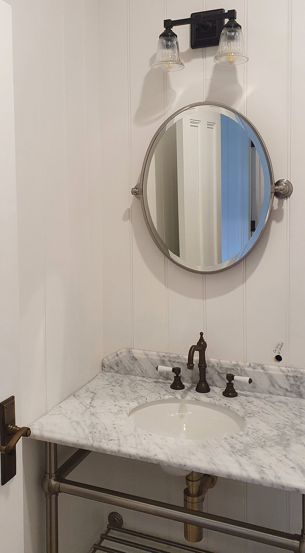 Mayer Basin Stand With 75 x 55 Real Carrara Marble Top - Brushed Brass
