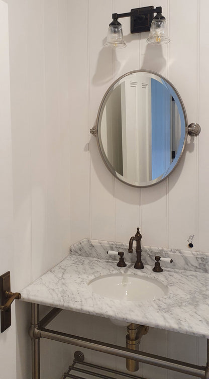 Mayer Basin Stand With 75 x 55 Real Carrara Marble Top - Brushed Brass