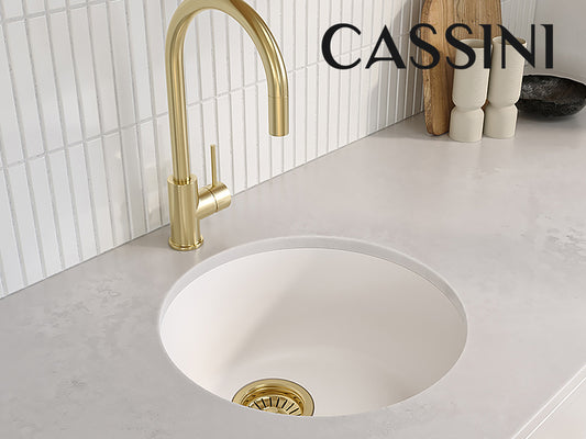 Cassini White Round Single Bowl Granite Sink