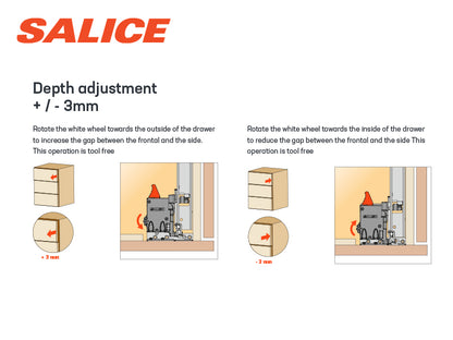 Salice F70 HD Undermount Runner 3 Way Adjustment Front Fixing Clip Set