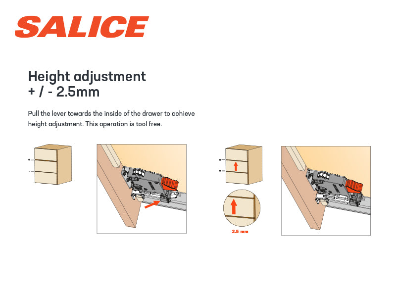 Salice F70 HD Undermount Runner 3 Way Adjustment Front Fixing Clip Set