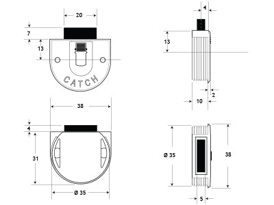 Sliding Door Top Catch 35mm