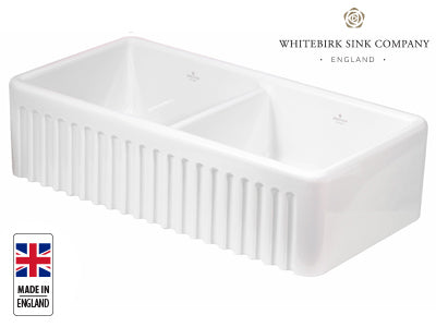 Whitebirk Hebden Double Bowl Fluted Fireclay Butler Sink
