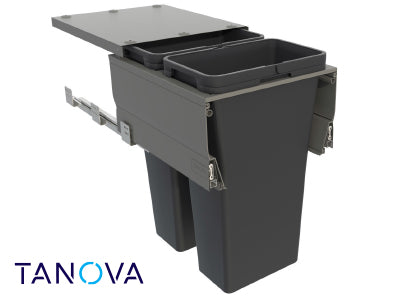 450mm Tanova Designer Series Soft Close Waste Bin System - 2 X 36L - Umbra Grey