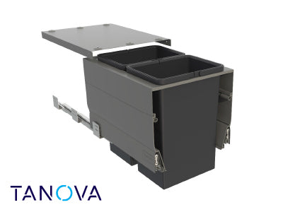 400mm Tanova Designer Series Soft Close Waste Bin System - 2 X 24L - Umbra Grey
