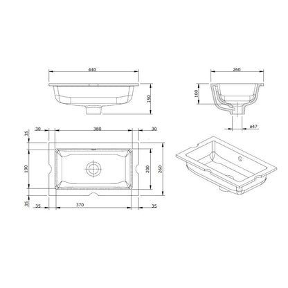 Mini Agres 44 x 26 Under Counter Ceramic Wash Basin