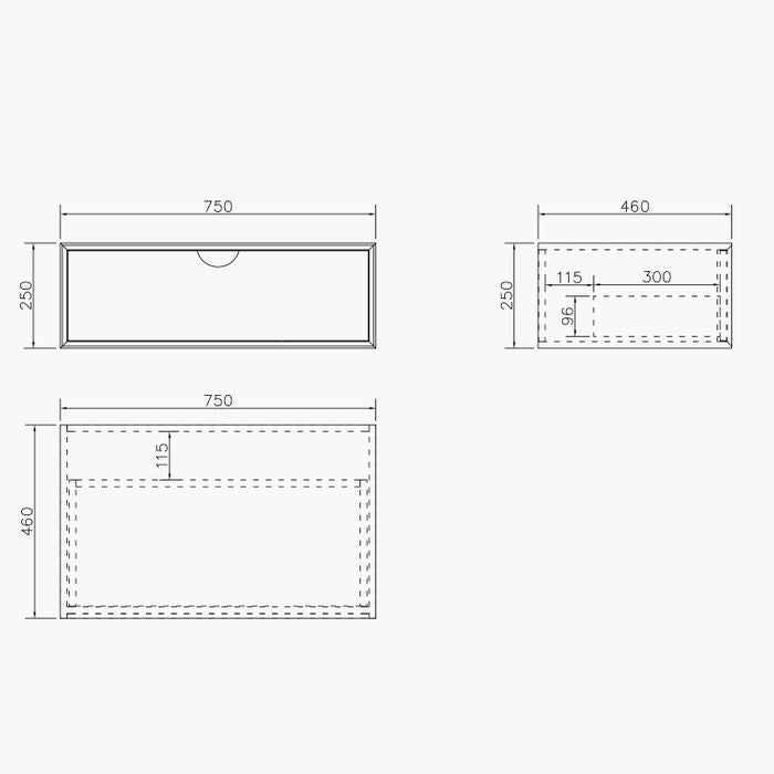 Otti Moonlight  Wall Hung Vanity Cabinet 750mm