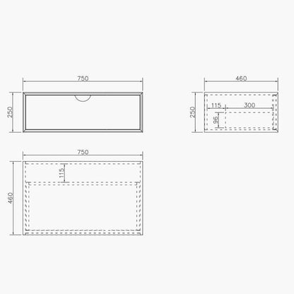 Otti Moonlight  Wall Hung Vanity Cabinet 750mm