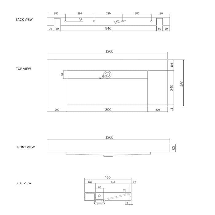 Otti Moonlight Wall Hung  Basin 1200x460