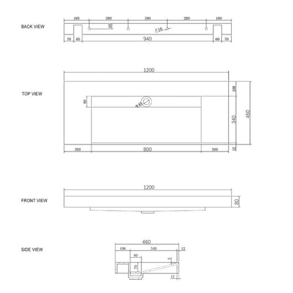 Otti Moonlight Wall Hung  Basin 1200x460