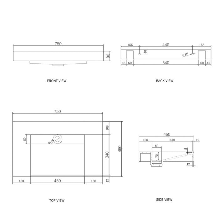 Otti Moonlight Wall Hung  Basin 750x460