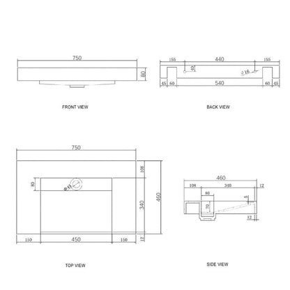 Otti Moonlight Wall Hung  Basin 750x460