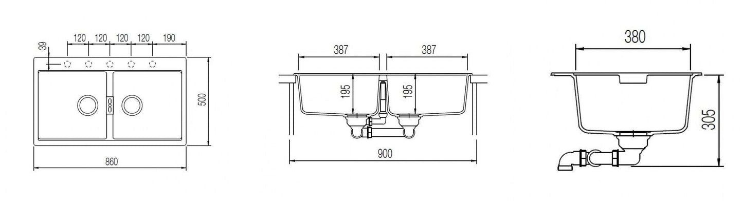 Abey Horizont Schock Polaris Double Bowl Inset Granite Sink N200W