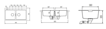 Abey Horizont Schock Polaris Double Bowl Inset Granite Sink N200W