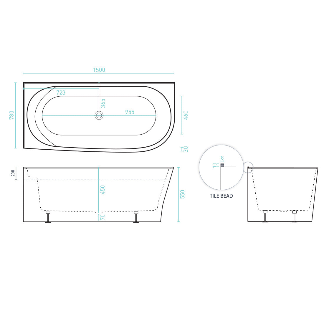 Decina Natalia 1500 Left Back-To-Corner Freestanding Bath