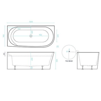 Decina Natalia 1500 Left Back-To-Corner Freestanding Bath