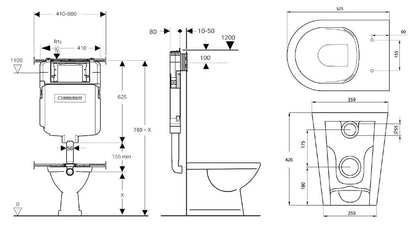 Package - Narva Rimless Floor Mounted Pan & Seat + Geberit In-wall Cistern + Flush Plate